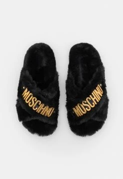 MOSCHINO FUSBET CROSS GALVANIC LETTERING LOGO - Slippers - Black -MOSCHINO SHOP 159301dab7824c3c97b9bf2d92d82031