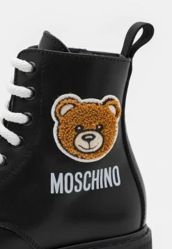MOSCHINO COMBAT TEDDY BEAR PATCH AND LOGO PRINT - Lace-up Ankle Boots - Black -MOSCHINO SHOP 3430a1072a984956aa2a3995bd7ed549