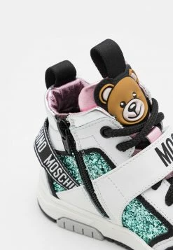 MOSCHINO BOX SOLE LACE STRAP LOGO TAPE AND LOGO PRINT - High-top Trainers - Black/pink/white/green -MOSCHINO SHOP 346c583fdfc446f98a8b796171a7ef7f
