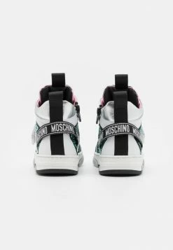 MOSCHINO BOX SOLE LACE STRAP LOGO TAPE AND LOGO PRINT - High-top Trainers - Black/pink/white/green -MOSCHINO SHOP 36e6b17cc24e4e3885fcb3aa2193433f