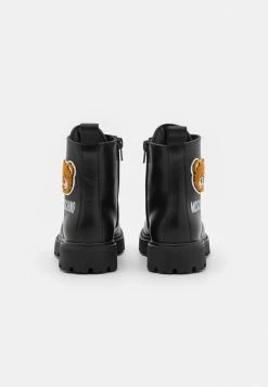 MOSCHINO COMBAT TEDDY BEAR PATCH AND LOGO PRINT - Lace-up Ankle Boots - Black -MOSCHINO SHOP 4257727f72e14faeb36bf5b178a3ed14