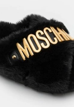 MOSCHINO FUSBET CROSS GALVANIC LETTERING LOGO - Slippers - Black -MOSCHINO SHOP 4b051a1da5ba408a898be19de24a0f63