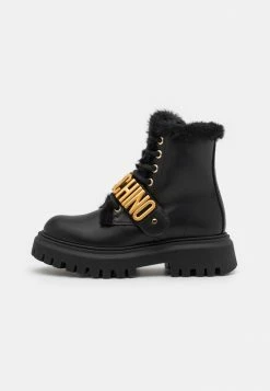 MOSCHINO COMBAT ANKLE BOOTS GALVANIC LETTERING LOGO - Lace-up Ankle Boots - Black