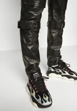 MOSCHINO TROUSERS - Leather Trousers - Black -MOSCHINO SHOP 695f05df51414eb3a240a7808eda6391
