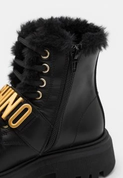 MOSCHINO COMBAT ANKLE BOOTS GALVANIC LETTERING LOGO - Lace-up Ankle Boots - Black -MOSCHINO SHOP 711b63f3501d46019a9fb99cea2bbe31