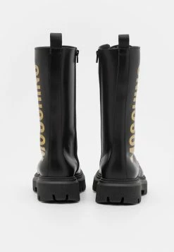 MOSCHINO COMBAT HIGH BOOTS MAXI LOGO PRINT - Lace-up Boots - Black -MOSCHINO SHOP 7eb3ad0a77a34a278e46a5f64d655a9c