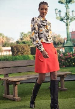 MOSCHINO MACRO BUTTONS - A-line Skirt - Red