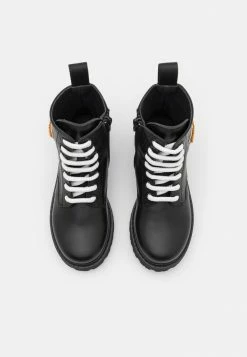 MOSCHINO COMBAT TEDDY BEAR PATCH AND LOGO PRINT - Lace-up Ankle Boots - Black -MOSCHINO SHOP 9a9829ed907246a39d58827714f55ecf