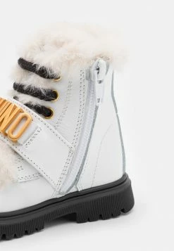 MOSCHINO COMBAT LETTERING LOGO - Lace-up Ankle Boots - White -MOSCHINO SHOP a9081c4d7cef4ae6a9b776e82a2ae625