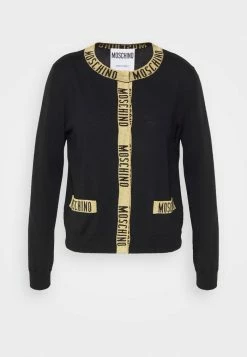 MOSCHINO TAPE LOGO - Cardigan - Black -MOSCHINO SHOP abb7980591b24beaacb4c592d5bdbd89