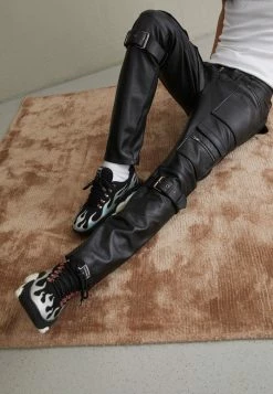MOSCHINO TROUSERS - Leather Trousers - Black -MOSCHINO SHOP b16cf1b4202a443b8a475e72a7f5d843