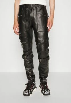 MOSCHINO TROUSERS - Leather Trousers - Black -MOSCHINO SHOP bd150f7588aa44c2b92932f3b0e3739f