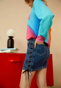 MOSCHINO BONDAGE LACING - Mini Skirt - Blue